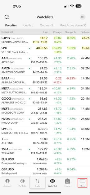 Image of the IBKR mobile iPhone more menu button